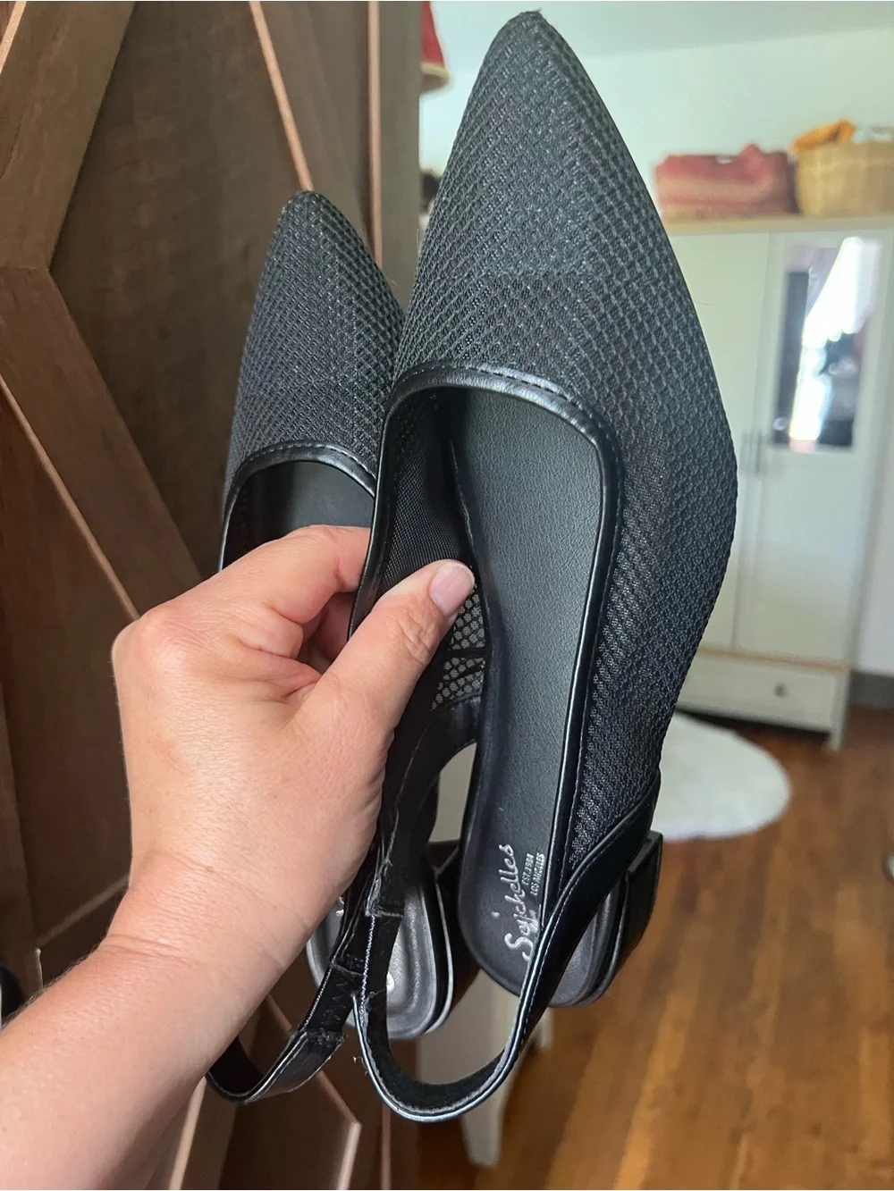 Black Pointed Toe Slingback Flats - Minimal Women's Shoes